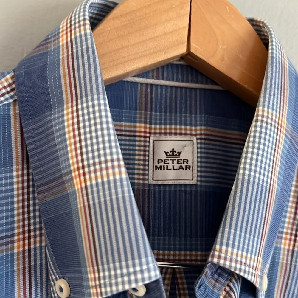 Peter Millar Men’s Blue and White Casual Short Sleeve Button Down Shirt Medium - Picture 6 of 9